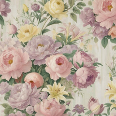beautiful vibrant A vintage floral wallpaper background with muted pastels