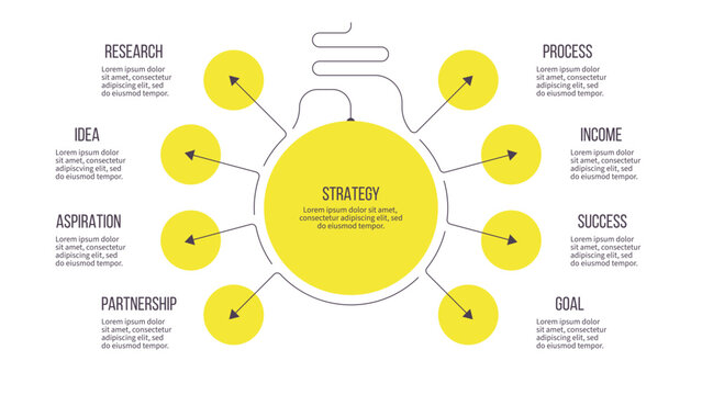 Business infographic template. Idea chart with eight options, steps. Vector chart.