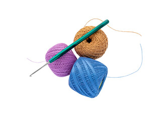 Balls cotton threads and crochet hook