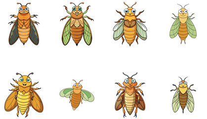 Obraz premium Cicada molting insect vector art design set on white background