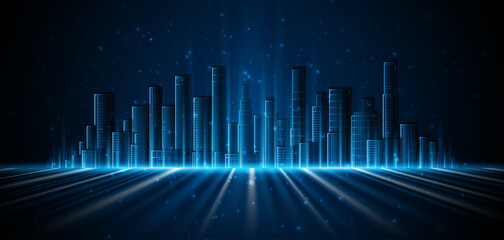 Obraz premium Smart city of a sustainable future. Concept of future technological city architecture. modern digital technology city background 