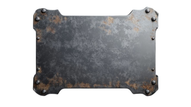Rusty metal plate with rivets on transparent background - Powered by Adobe