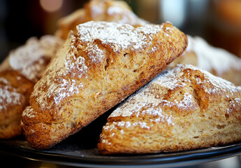 Fototapeta premium Flour-Dusted Ciabatta Spelt Scones in Detail