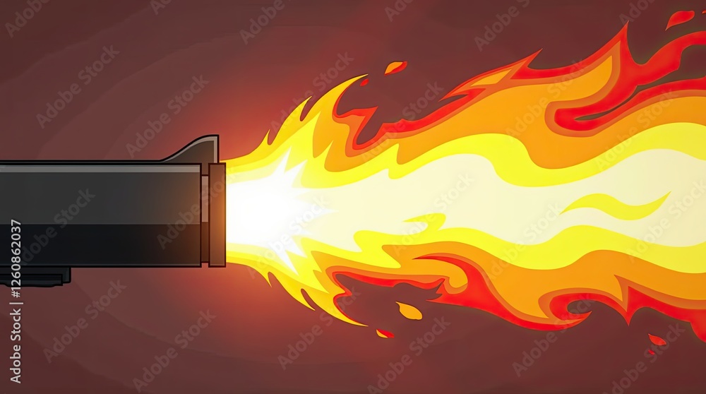 Poster dynamic illustration of a gun with flames erupting from the barrel displaying power and intensity