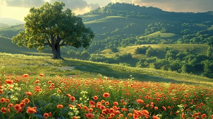  depicting the serene beauty of a countryside landscape, where time seems to slow down, inviting viewers to embrace the simple joys of nature and the unhurried pace of life