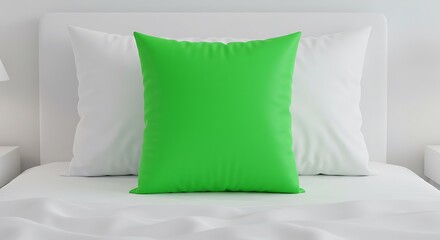 Green Pillow on Bed in Clean White Bedroom Interior Design