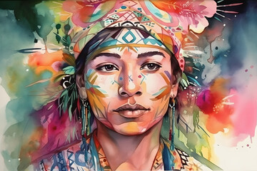 Watercolor Portrait Highlighting Cultural Identity