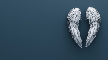 Serene White Angel Wings on Dark Blue Background Abstract Design