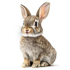 Cute bunny rabbit sitting, white background, pet animal (1)