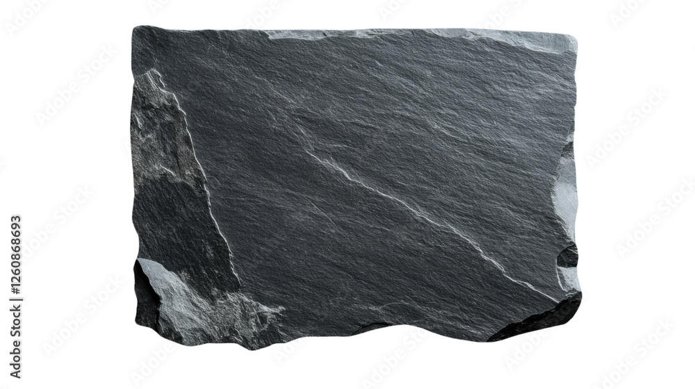 Poster rectangular piece of dark gray slate rock with transparent background