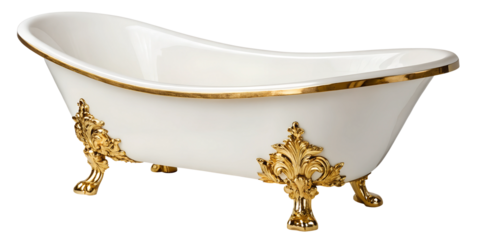 Golden Ceramic Bathtub With Luxury Crafted Design On Transparent Background