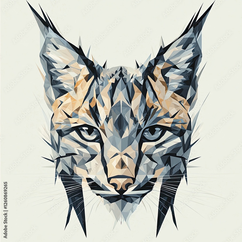 Poster lynx portrait featuring geometric shapes in a modern artistic style with sharp lines and vibrant col