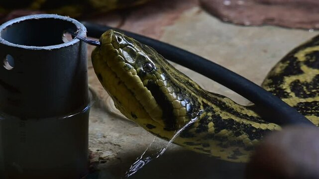 A stunning closeup of a colorful snake in its habitat, highlighting natures beauty and complexity