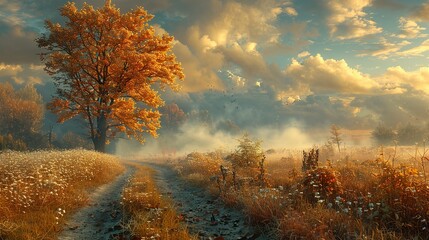  depicting the serene beauty of a countryside landscape, where time seems to slow down, inviting viewers to embrace the simple joys of nature and the unhurried pace of life