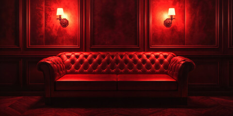 Red leather chesterfield sofa illuminating luxury interior design