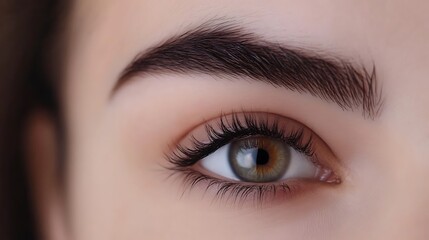 Obraz premium Permanent makeup marking woman adjusting eyebrows at beauty eyebrow salon