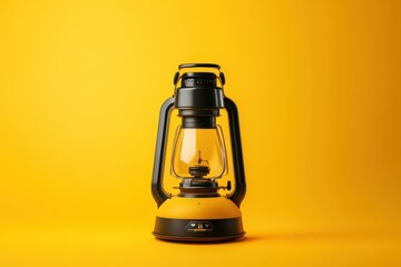 Brightly lit lantern stands proudly against a cheerful yellow backdrop, evoking warmth and nostalgia on a sunny afternoon