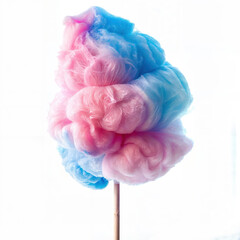 Pink and blue cotton candy on wooden stick creating a delightful treat