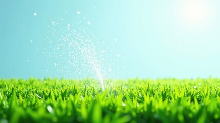 Refreshing Sprinkler Watering Vibrant Green Grass Under a Clear Sky