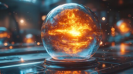 Abstract glowing orb, futuristic scene, technological background, display piece