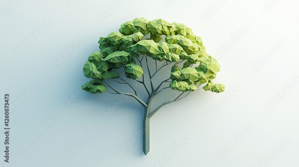 Poster stylized green tree with geometric design representing modern art in a minimalist setting