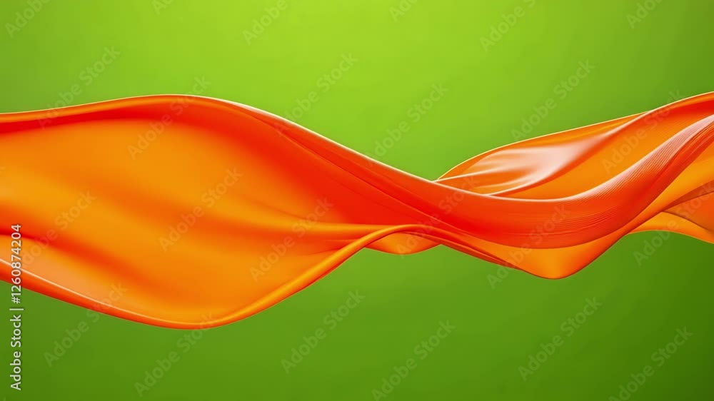 Poster a vibrant orange wave flows gracefully cascading in soft curves that contrast with the lush green ca