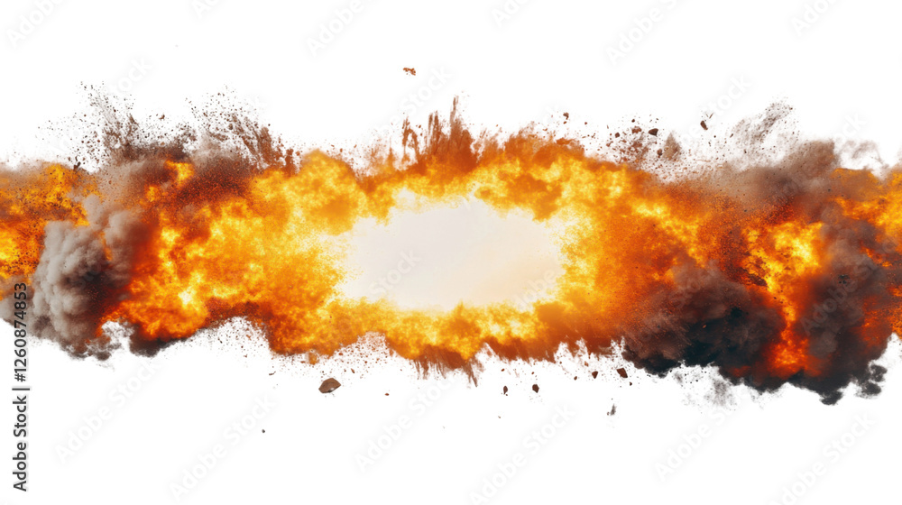 Poster realistic fire burning explosion with transparent background for vfx compositing