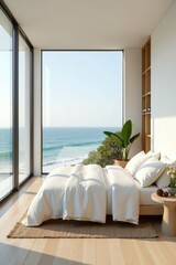 Serene Coastal Bedroom with Ocean View and Minimalist Decor