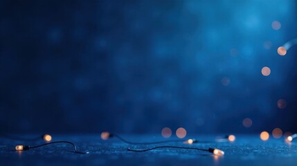 Dark Blue Background with Scattered String Lights and Bokeh Effects