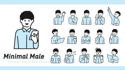 シャツを着た男性の上半身バリエーションセット