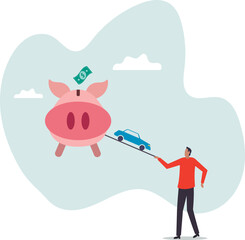 Saving money for new car, automobile expense and cost or car loan .business concept.flat character.