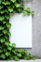 Blank Panel Adorned by Lush, Vibrant, Heart-Shaped Foliage Against a Weathered Concrete Wall