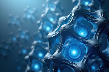 Abstract Interconnected Nano Structures with Luminescent Cores in a Futuristic Setting