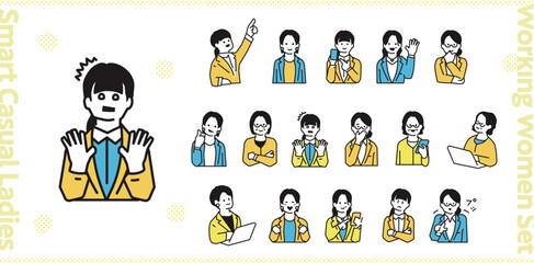 コミカルな女性の表情イラストセット　ビジネス