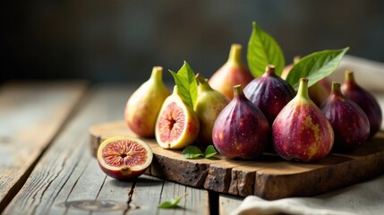 A Rustic Still Life Featuring Freshly Harvested Figs on a Weathered Wooden Board