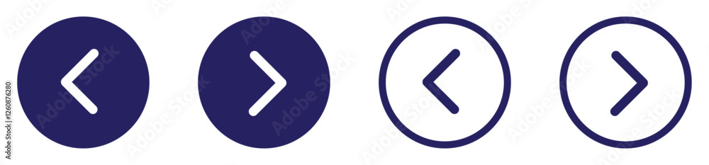 Wall mural left and right icon set collection. circular backward and forward arrow icons. flat design direction