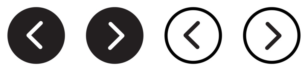 Circular arrow navigation icons left and right black and white button UI UX design vector illustration. Left and right arrow navigation icons. Vector illustration