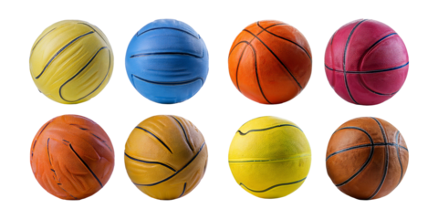 Colorful Basketballs Arranged in a Grid on White Background