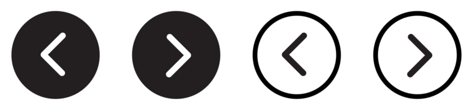 Circular arrow navigation icons left and right black and white button UI UX design vector illustration. Left and right arrow navigation icons. Vector illustration