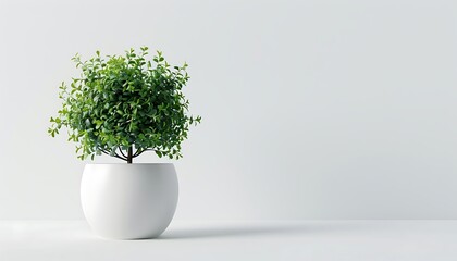 Houseplant in white vase on white wall background. 3D Rendering