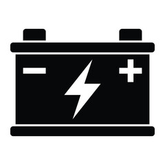 Car battery vector icon. Automotive power source symbol. Black silhouette isolated on white background.