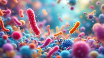 Naklejka premium Macro view of healthy gut bacteria and microbes