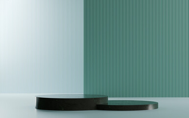 Modern geometric shapes on a contrasting background in a minimalist setting showcasing design elements. 3d render