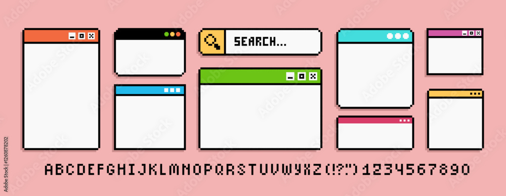 Fototapete pc interface window sign in 90s pixel art style. retro video game in 8-bit style search bar. pc wind