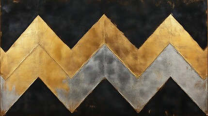 Abstract Gold Silver Black Zigzag Pattern Artwork