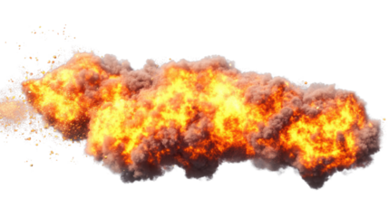 Realistic fire explosion with transparent background generating smoke and flames