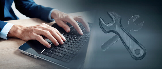  working with laptop in office, business concept