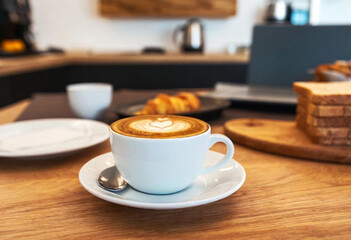 Obraz premium A medium close-up of a coffee cup being filled, capturing the warmth of a family breakfast