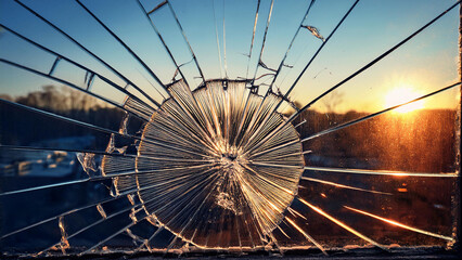 Obraz premium Broken Window: Fragments of Destroyed Glass