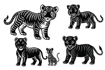 Tiger Silhouette illustration isolated on white Background. minimalist vector line art illustration.